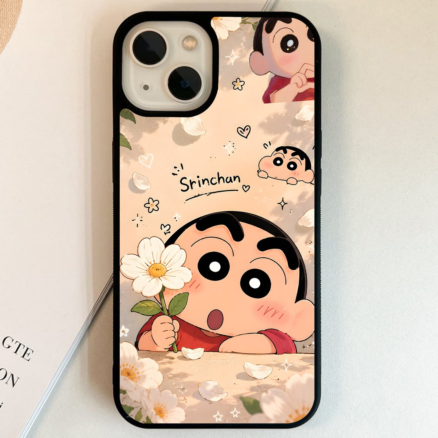 Floral Cute Shinchan Glass Case