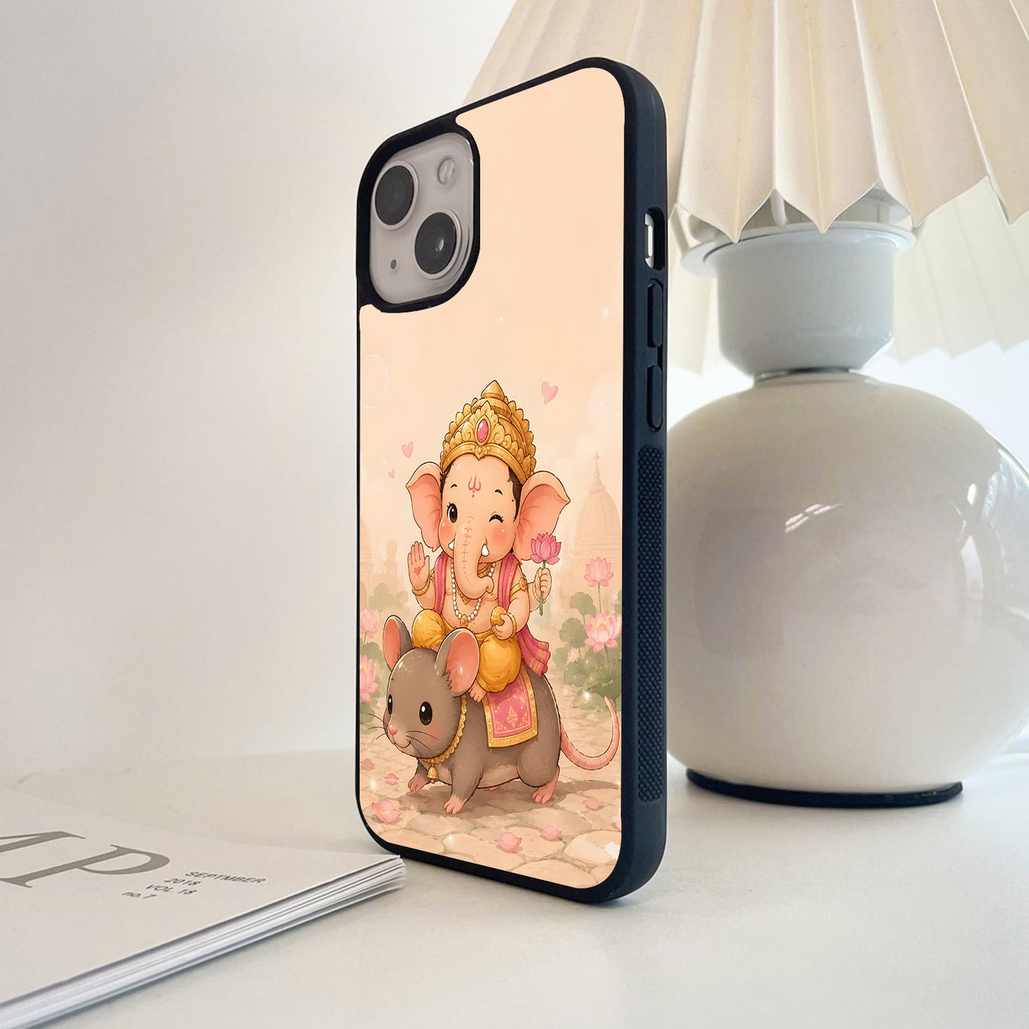 Cute Ganesha Mouse Ride Glass Case