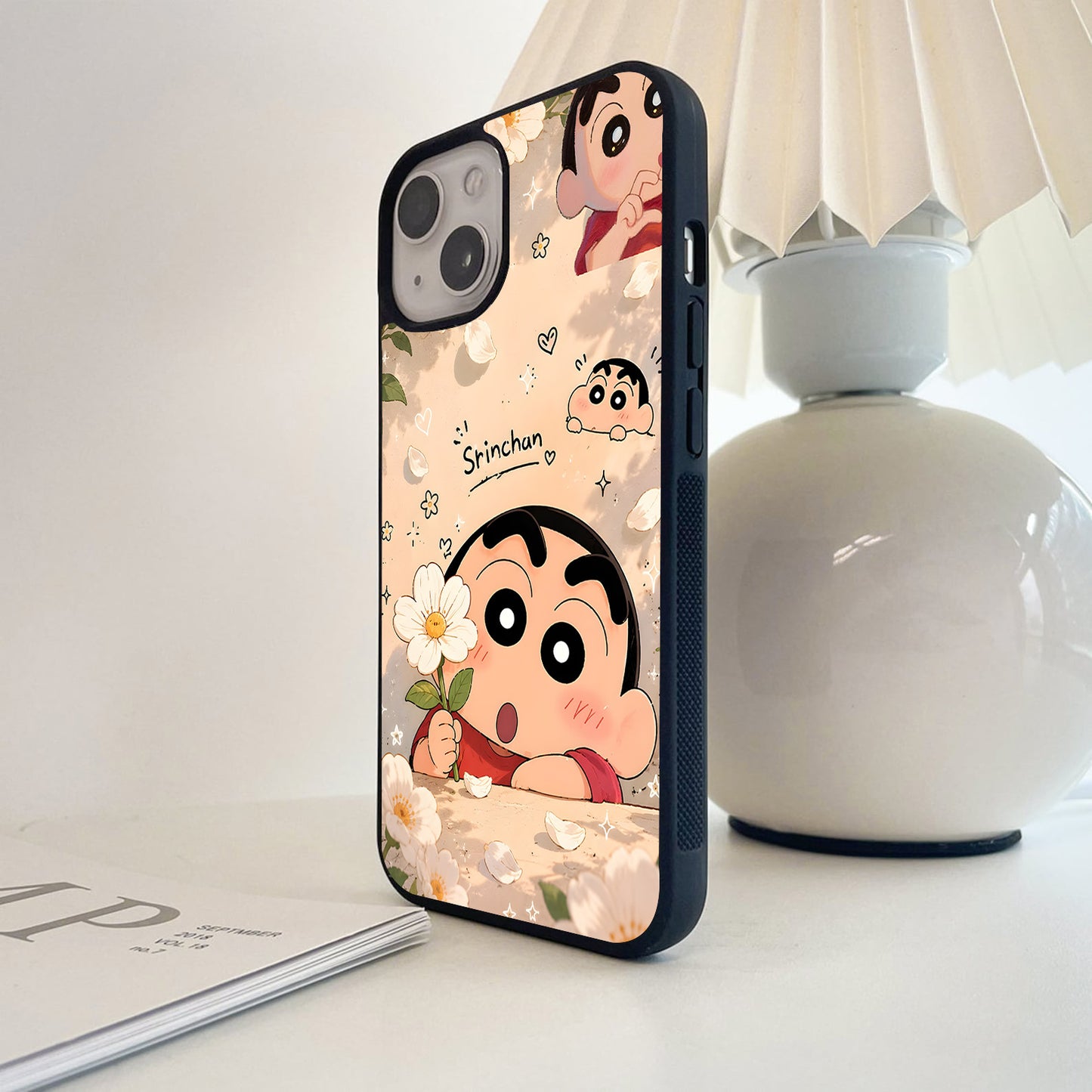 Floral Cute Shinchan Glass Case