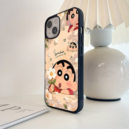Floral Cute Shinchan Glass Case