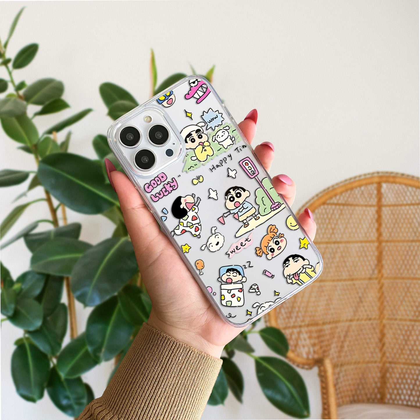 Cute Doodle Shinchan Clear Silicon Cover