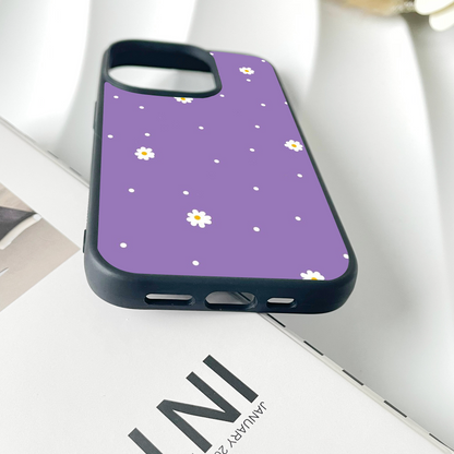 Lavender with White Minimalistic Flower Glass Case