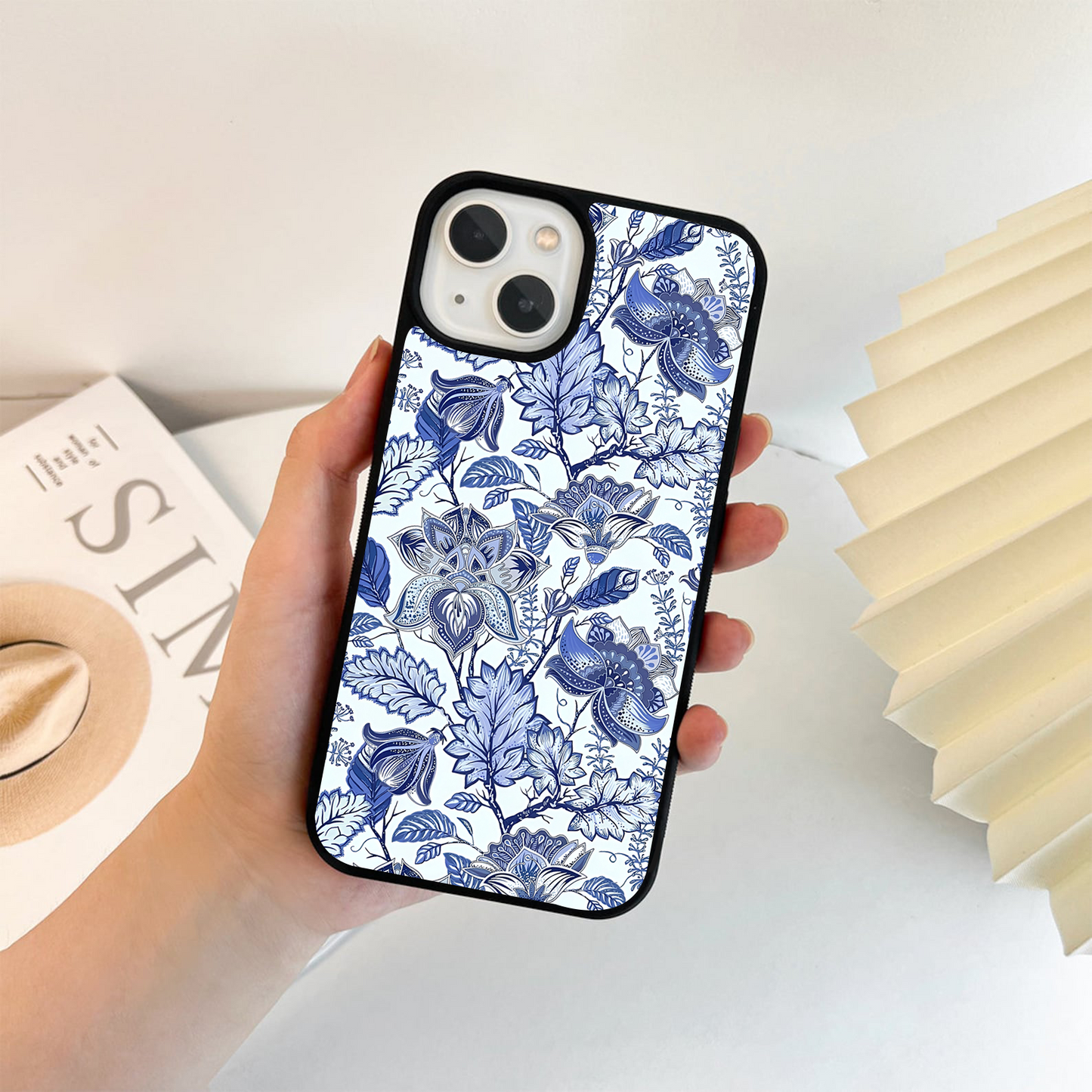 Indigo Floral Royal Glass Case