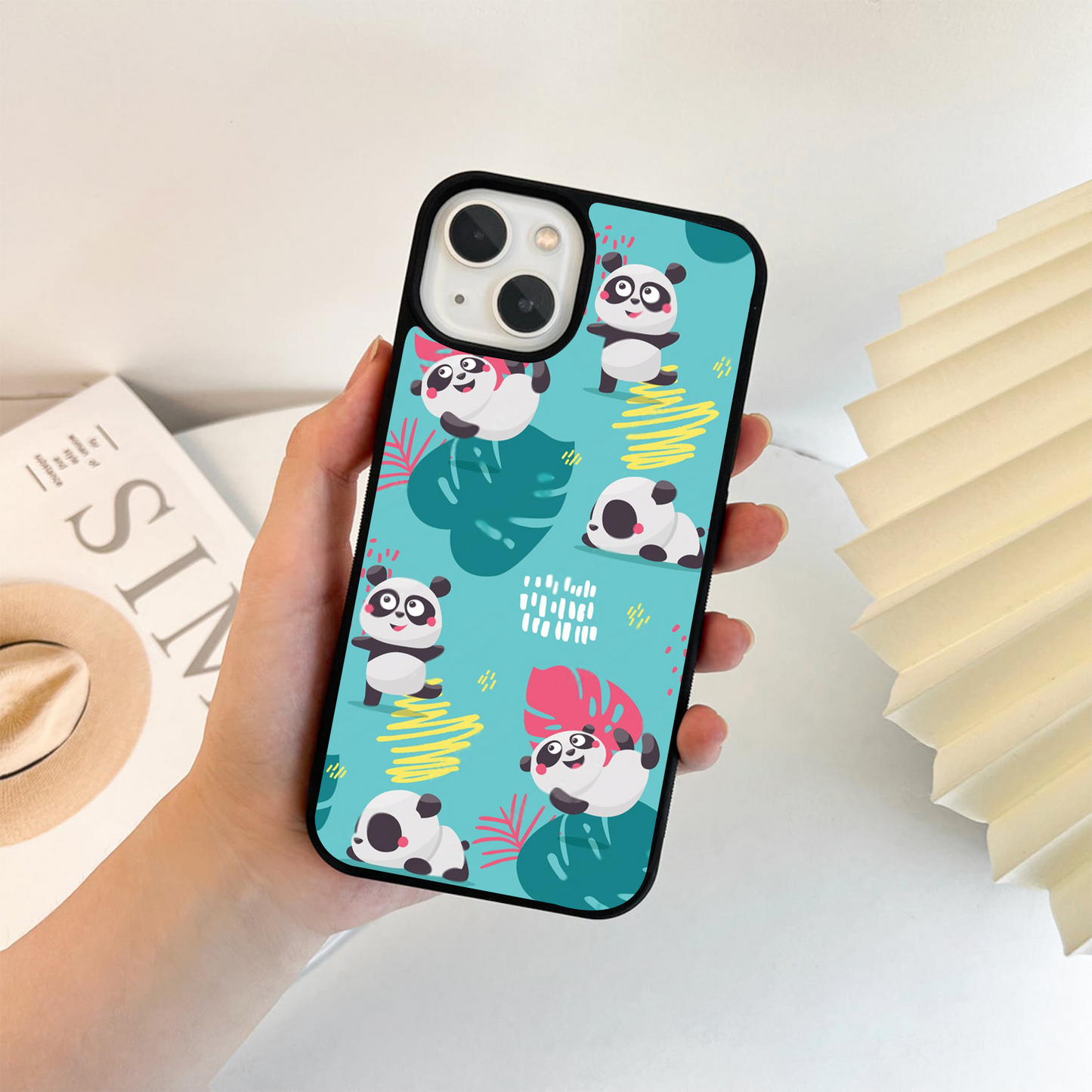 Blue Cute Panda Glass Case