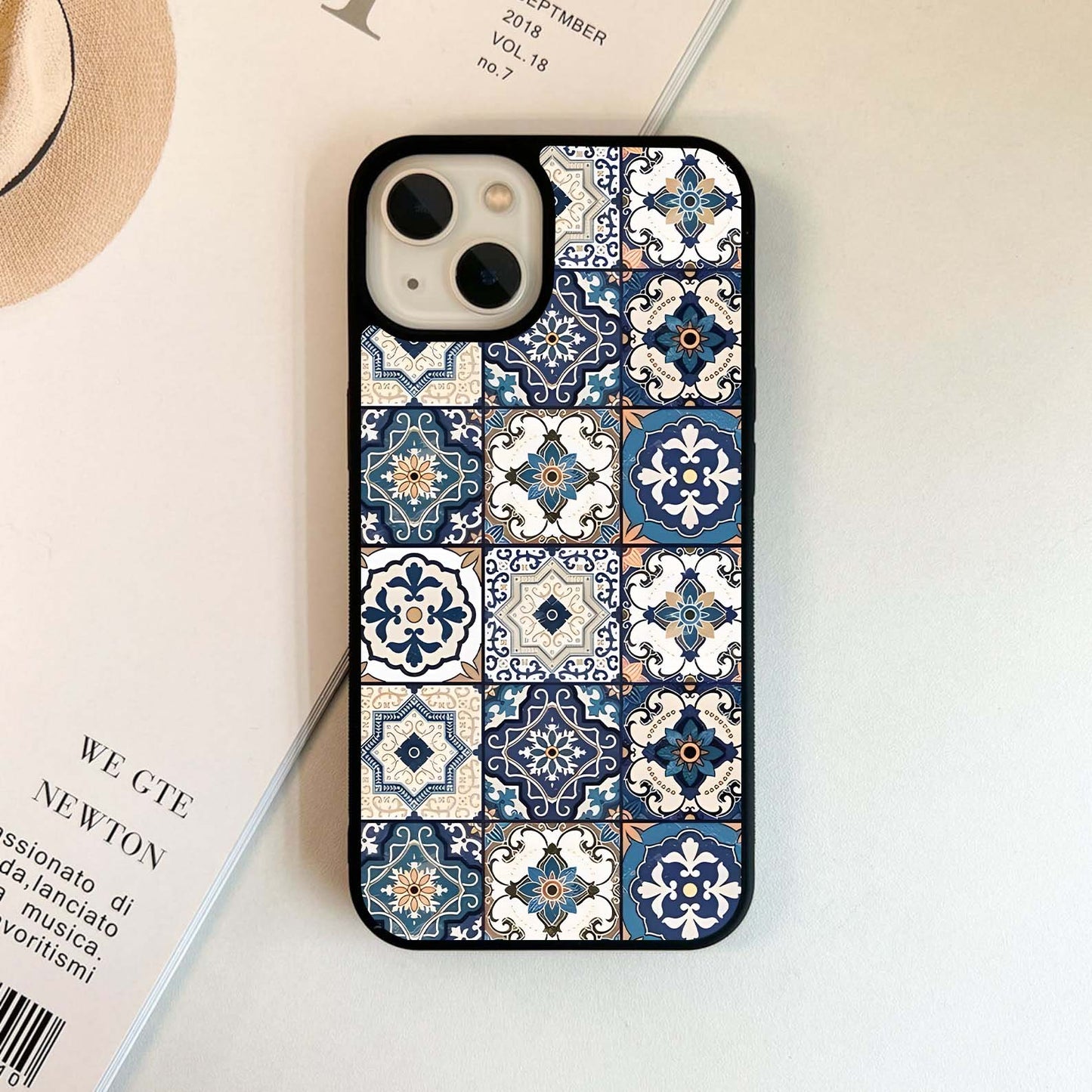 Navy Tile Elegance Glass Case