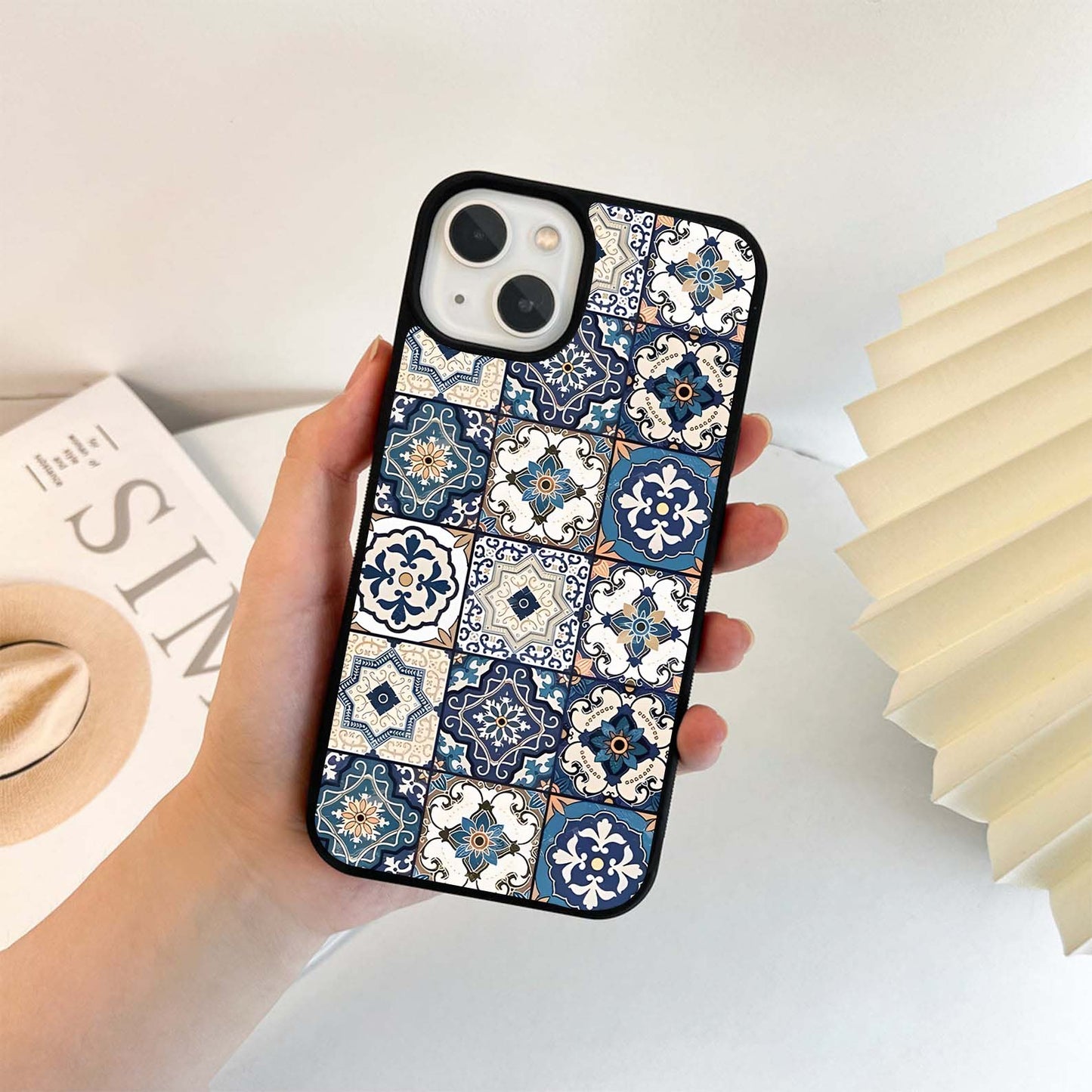 Navy Tile Elegance Glass Case