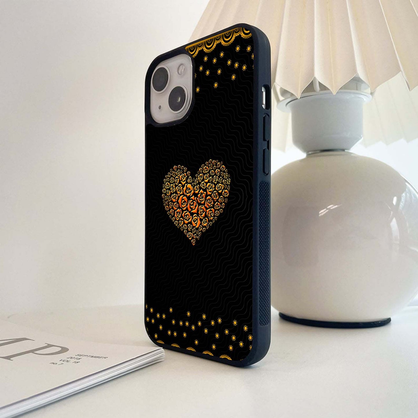 Golden Heart of Roses Glass Case
