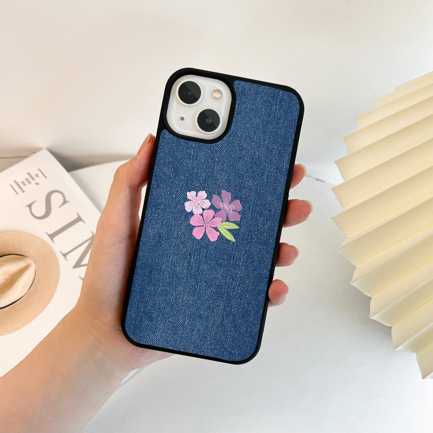 Denim Petal Charm Glass Case