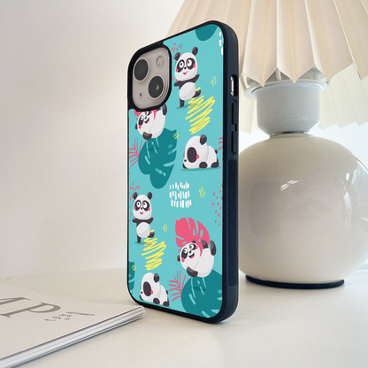 Blue Cute Panda Glass Case