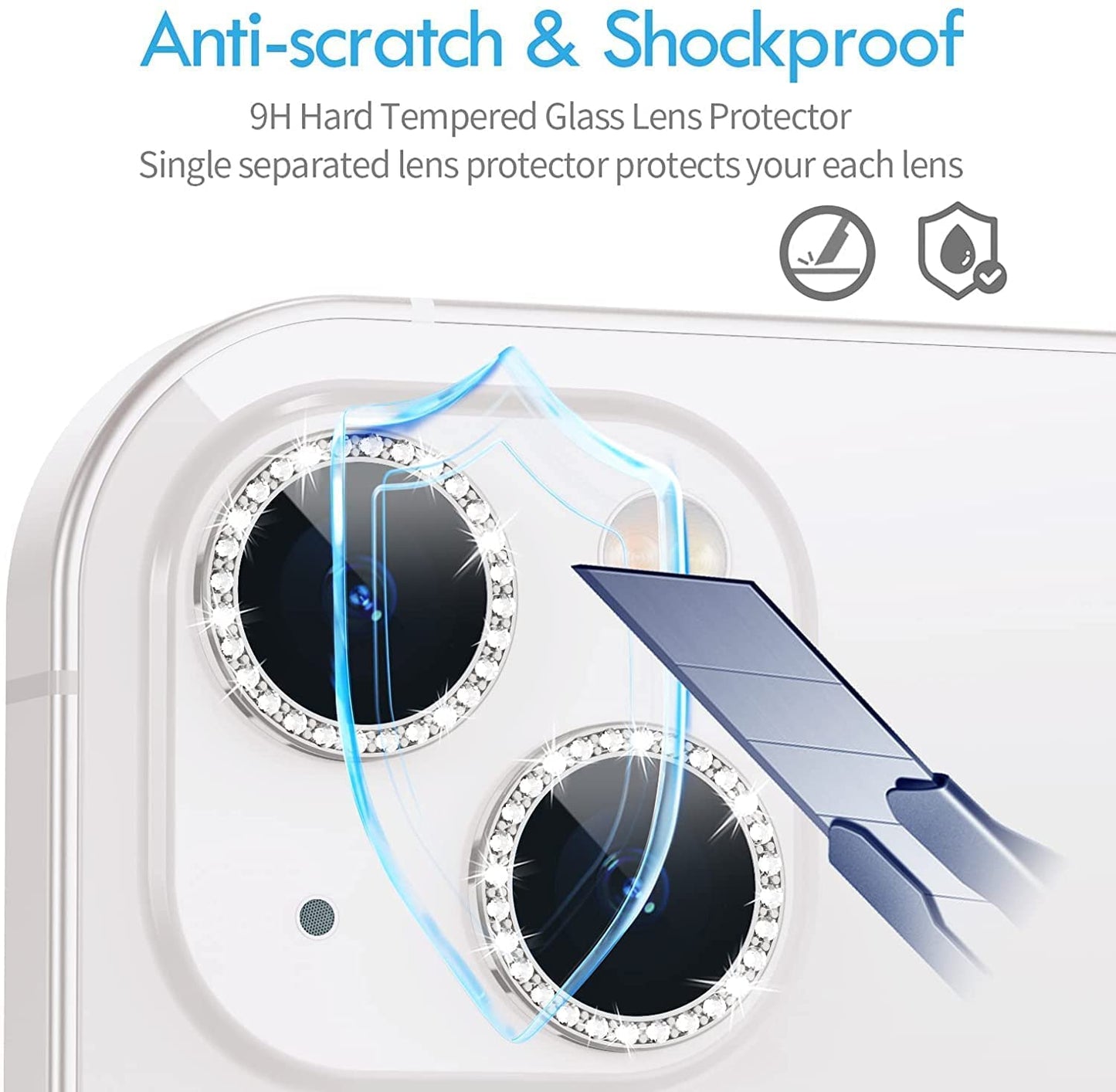 Diamond Camera Lens Protector for Apple iPhone 11 & 12 Series  | HD Clear Real Glass Protection + Metal Alloy Full Fit Lens Ring Cover