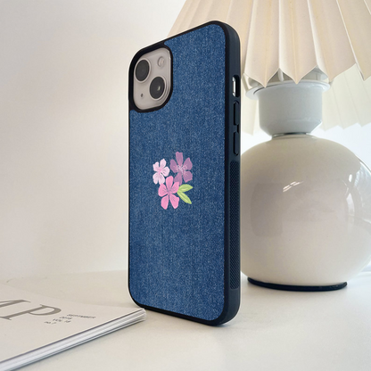 Denim Petal Charm Glass Case