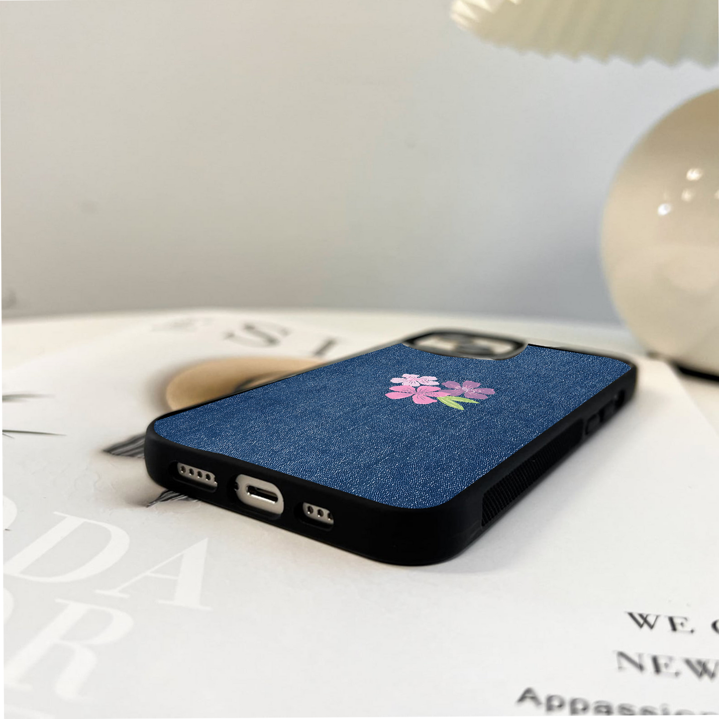 Denim Petal Charm Glass Case