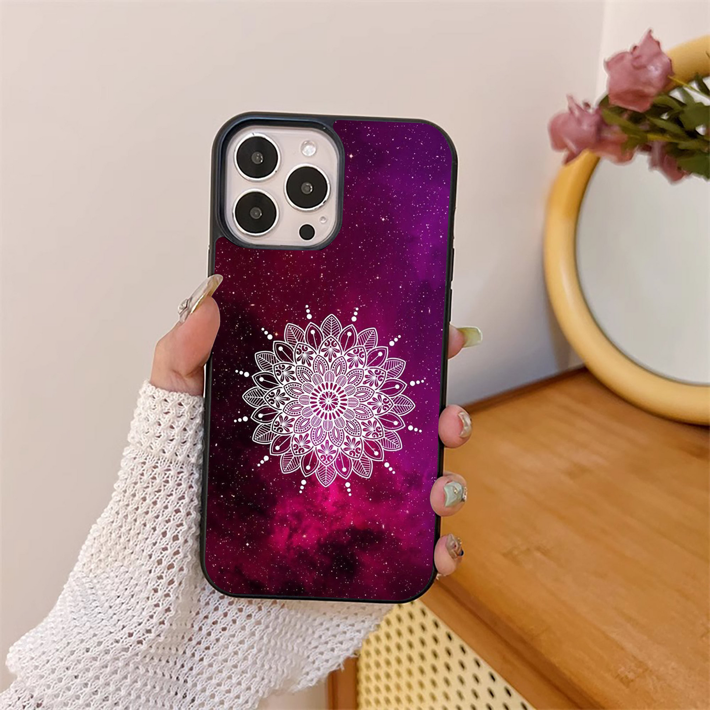 Pink Sky with Mandala Pattern Glass Case