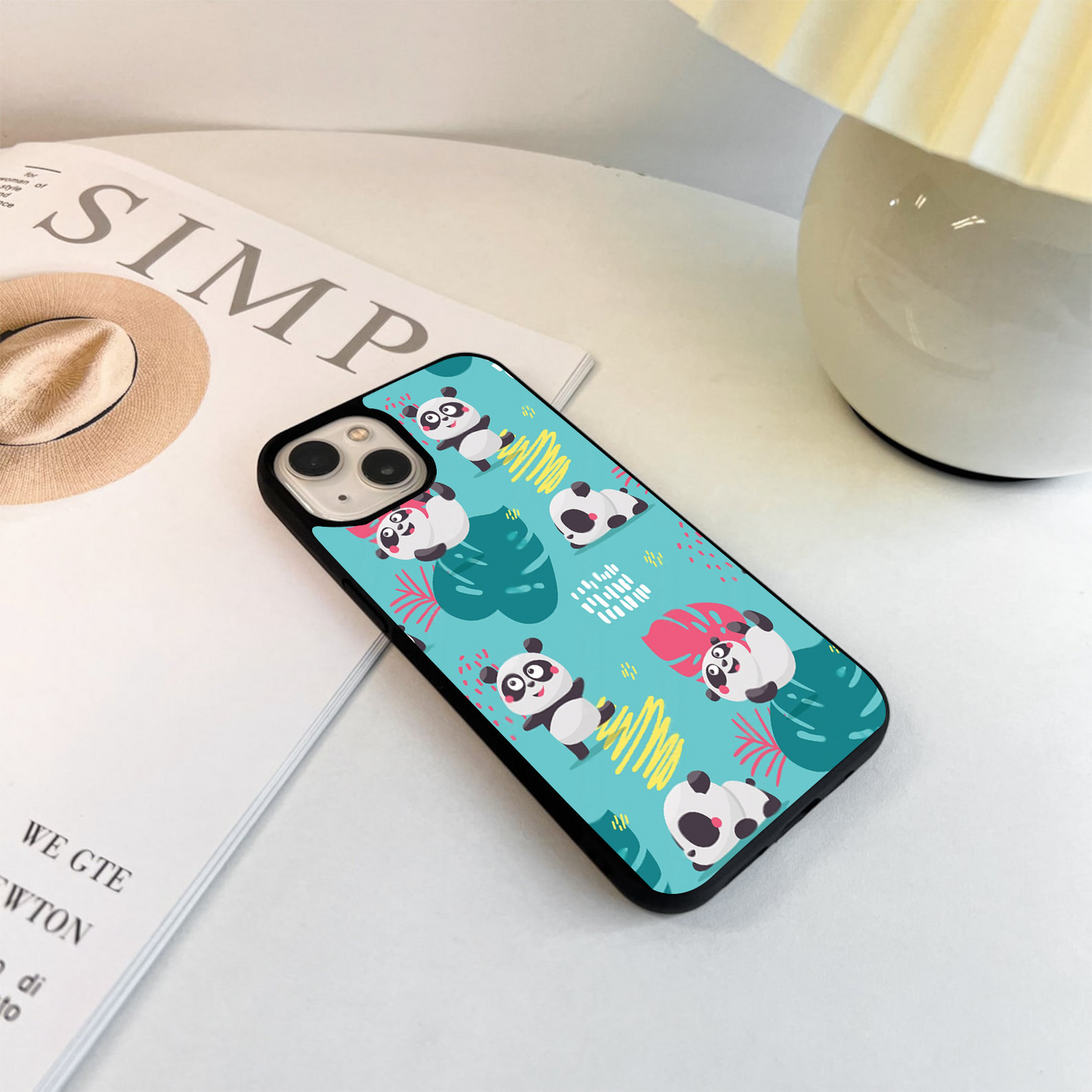 Blue Cute Panda Glass Case