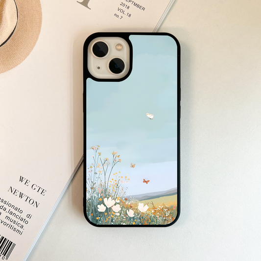 Pastel Field Butterflies Glass Case