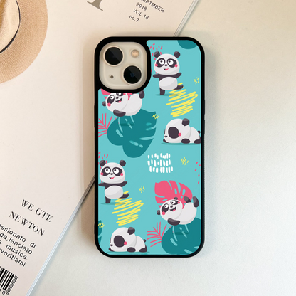 Blue Cute Panda Glass Case