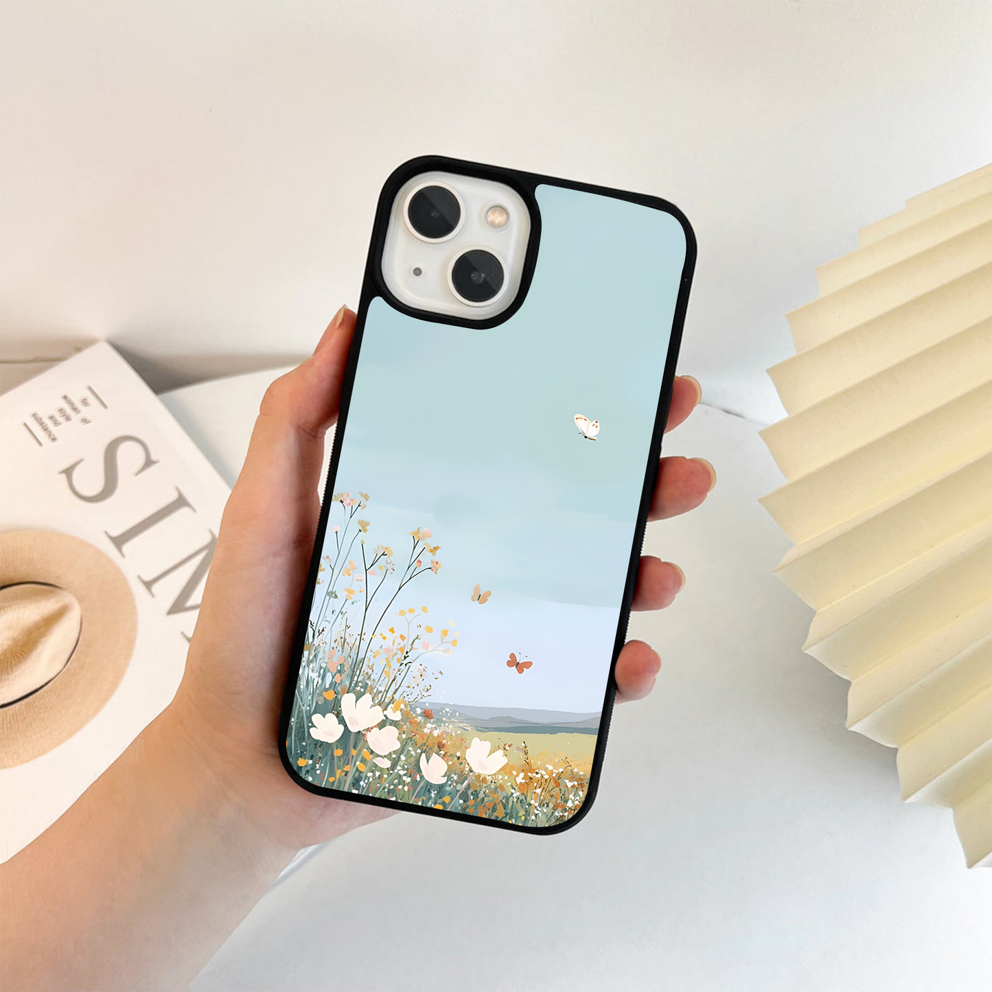 Pastel Field Butterflies Glass Case