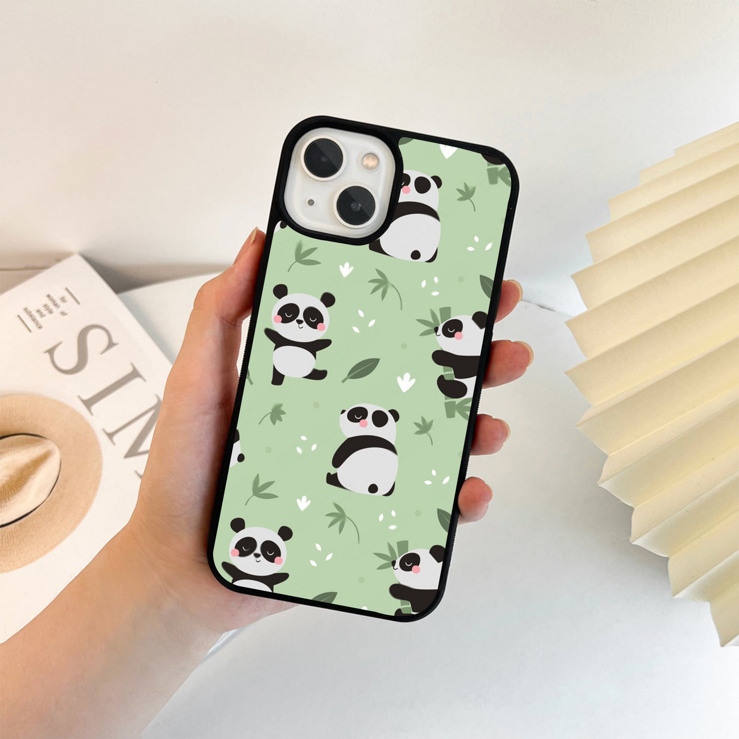 Green Cute Panda Glass Case