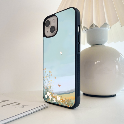 Pastel Field Butterflies Glass Case