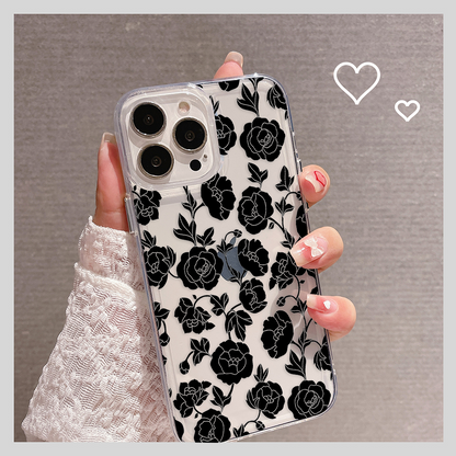 Black Rose Pattern Clear Silicon Case Cover