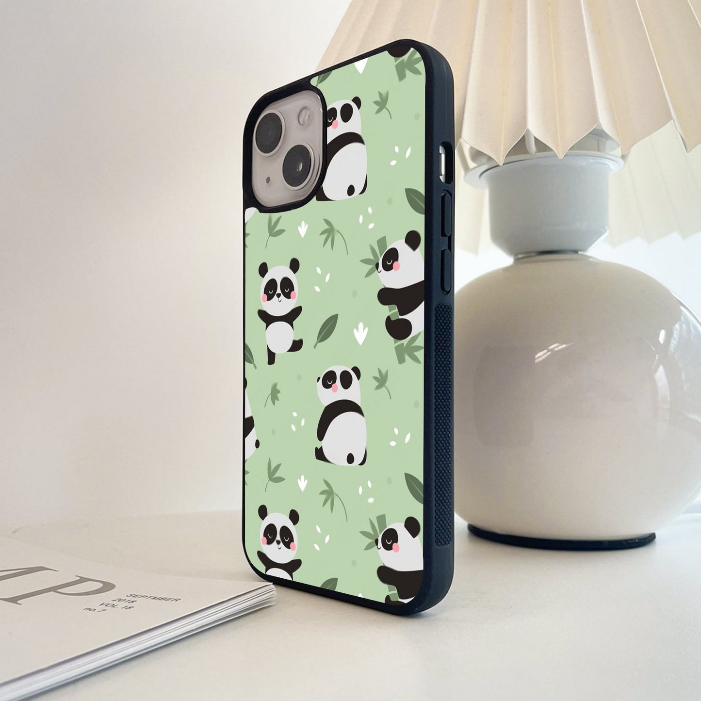 Green Cute Panda Glass Case