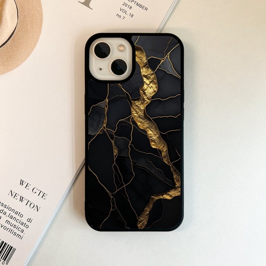 Black Marble With Golden Viens Glass Case
