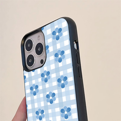 Blue Flower Checker Pattern Glass Case