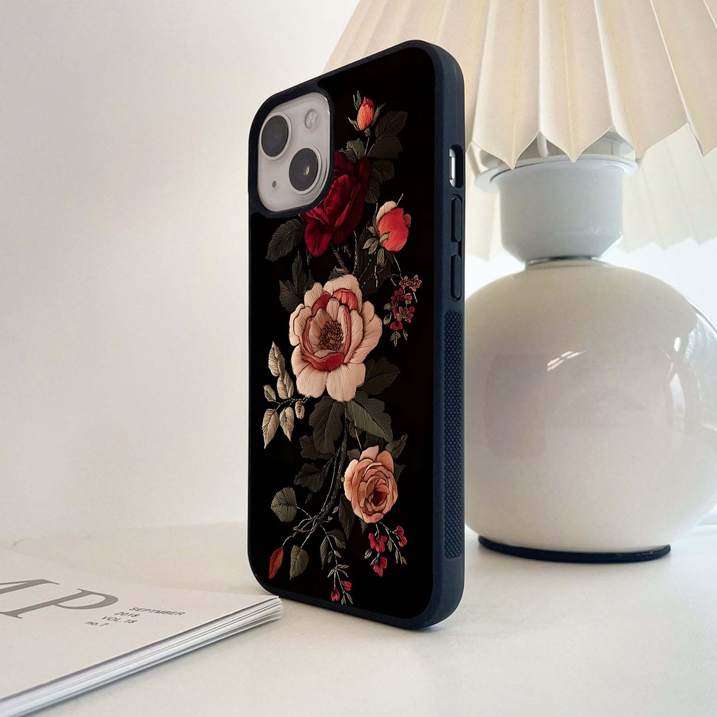Gothic Rose Embroidery Glass Case