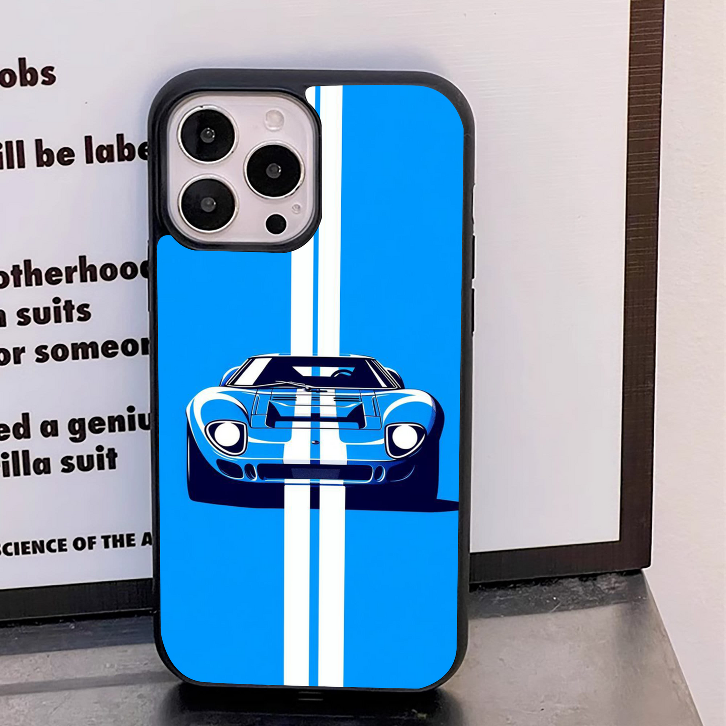 Blue Super Car Pattern Glass Case