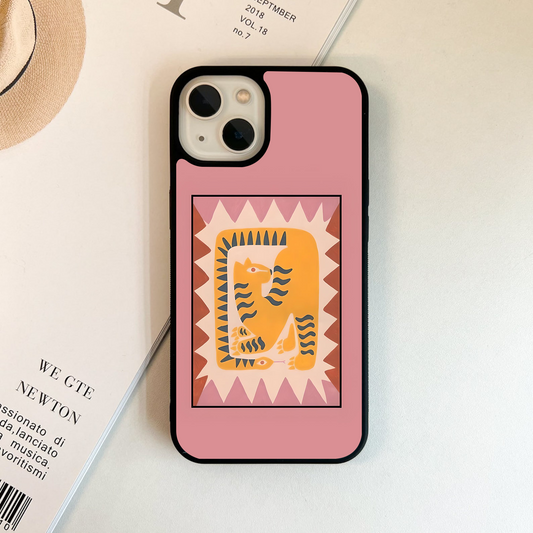 Geometric yellow tiger art Glass Case