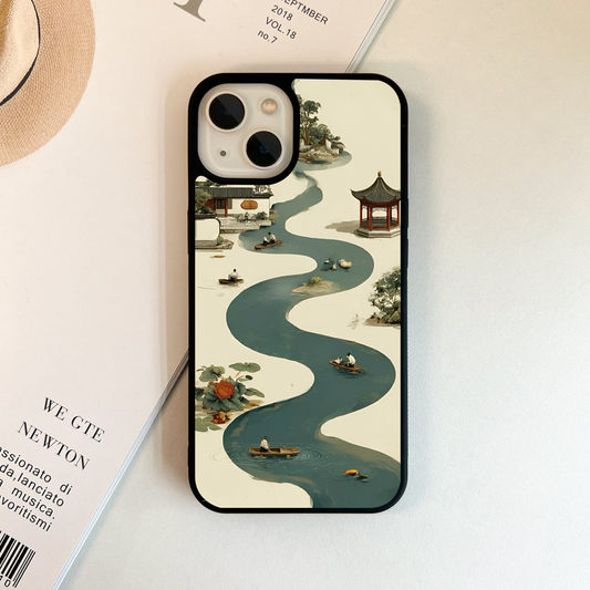 River Pagoda Boats Glass Case