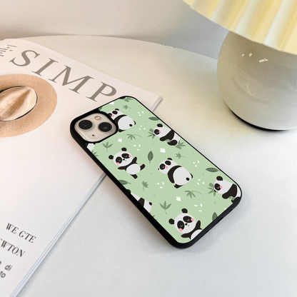 Green Cute Panda Glass Case