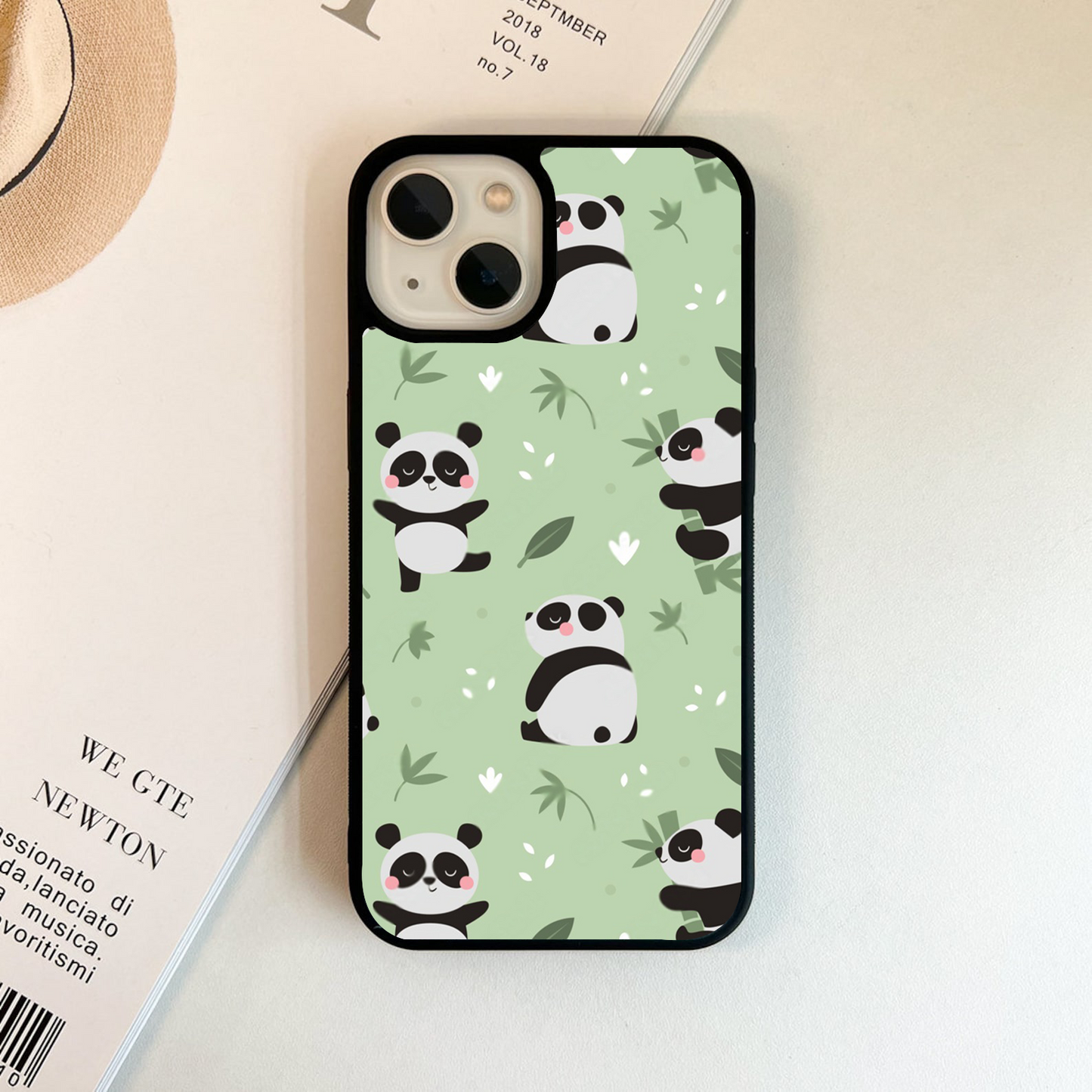 Green Cute Panda Glass Case