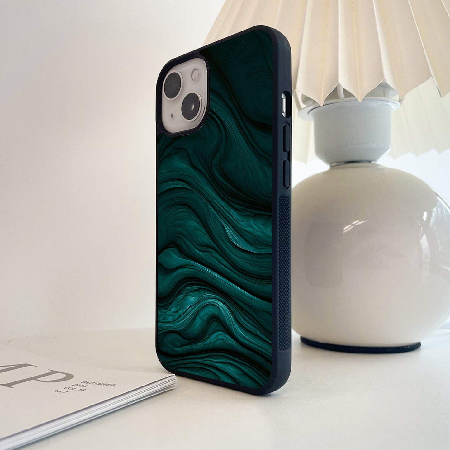 Emerald Velvet Waves Glass Case