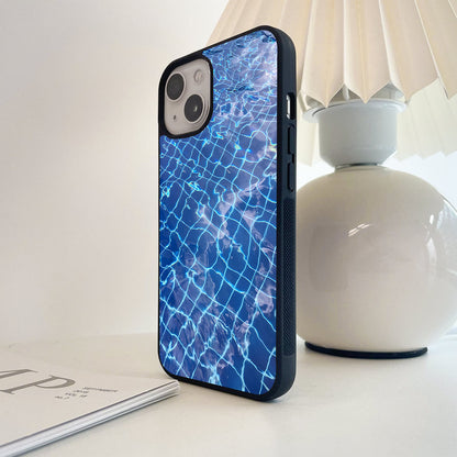 Blue Ripple Grid Glass Case