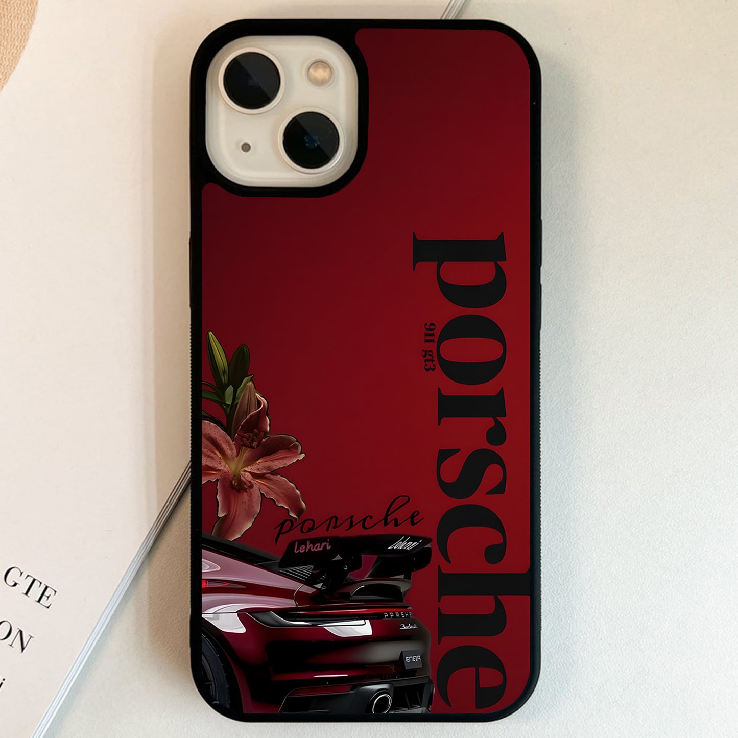 Porsche Crimson Floral Glass Case