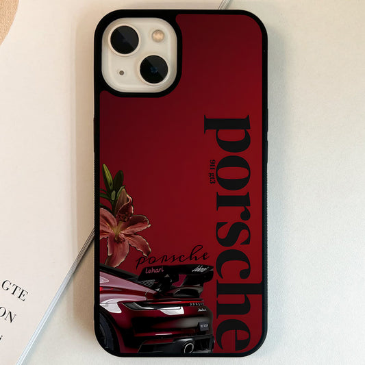Porsche Crimson Floral Glass Case