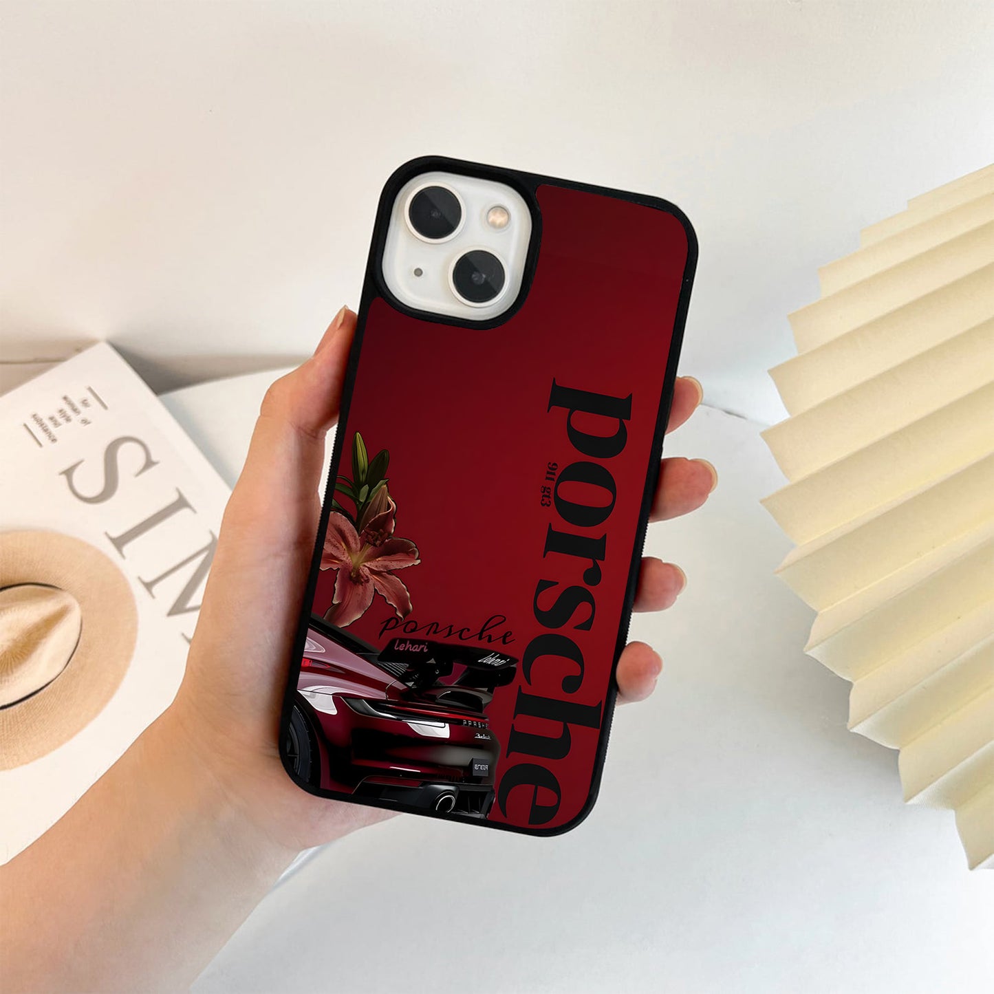 Porsche Crimson Floral Glass Case