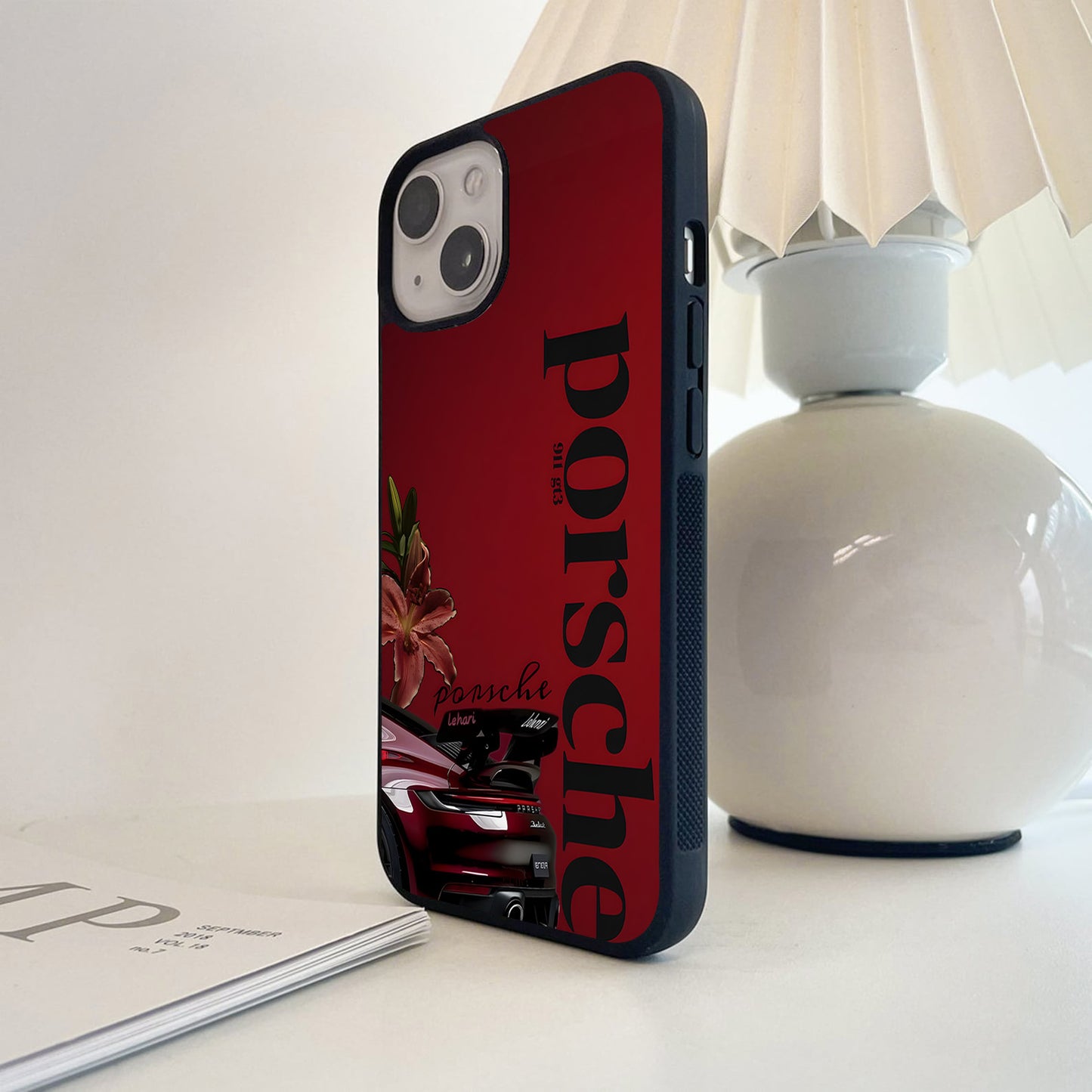 Porsche Crimson Floral Glass Case
