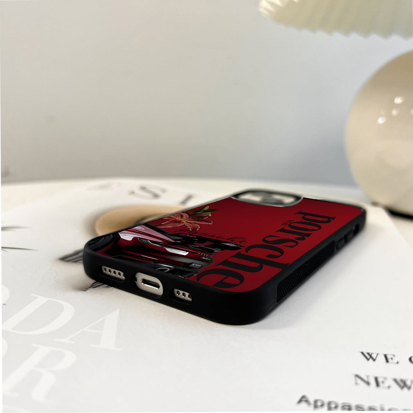 Porsche Crimson Floral Glass Case