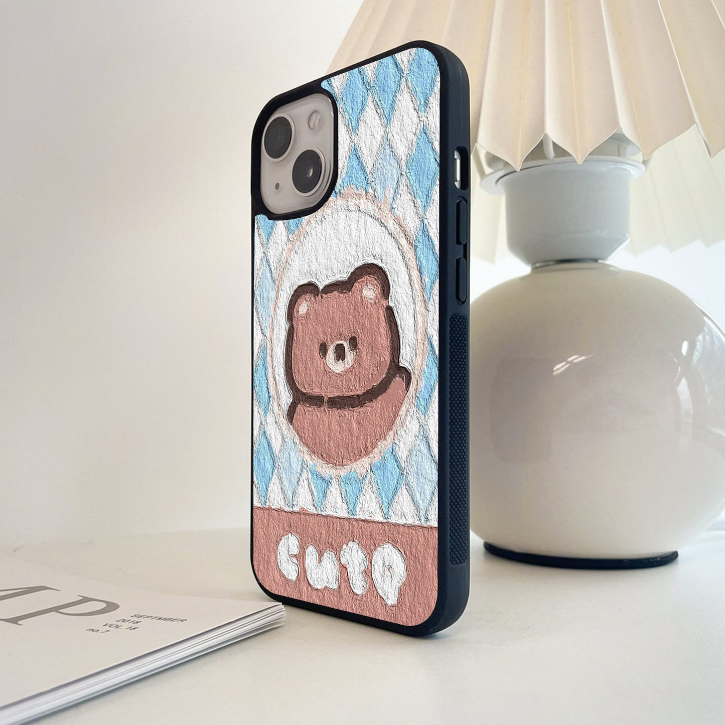 Harlequin Bear Charm Glass Case