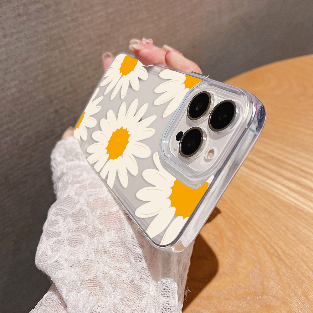 White Folik Flower Clear Silicon Case Cover