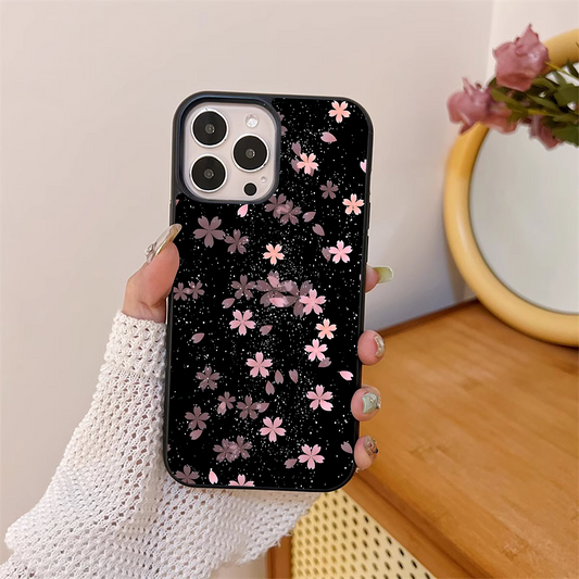 Pink Flower Black Background Glass Case