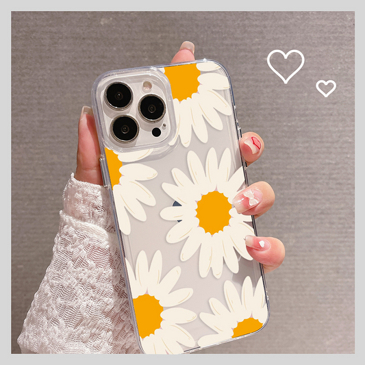 White Folik Flower Clear Silicon Case Cover