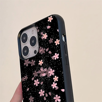 Pink Flower Black Background Glass Case