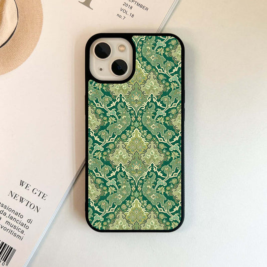 Green Damask Elegance Glass Case