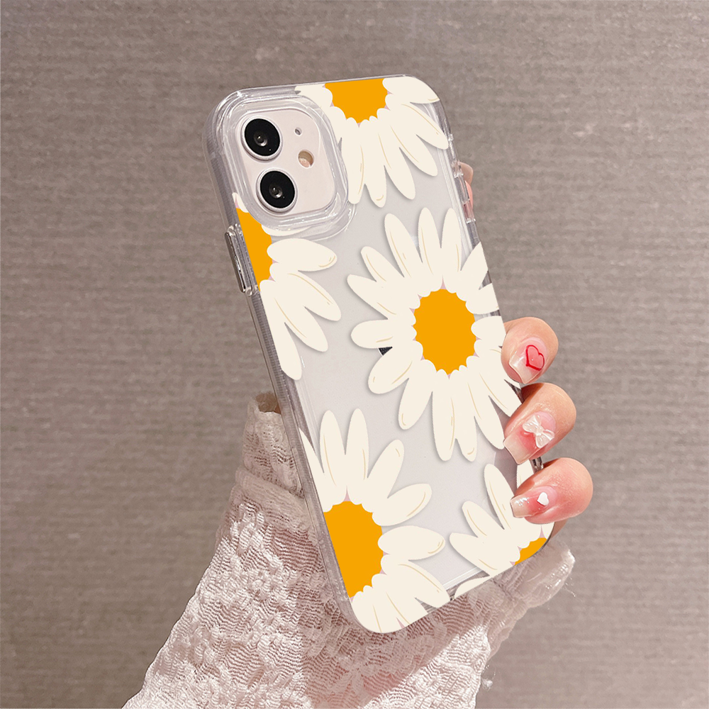 White Folik Flower Clear Silicon Case Cover