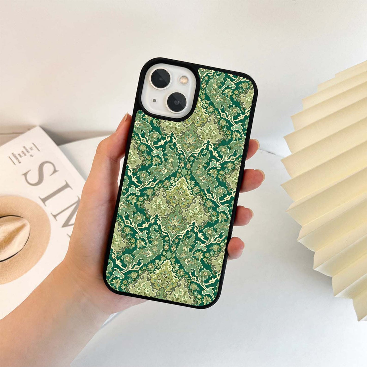 Green Damask Elegance Glass Case