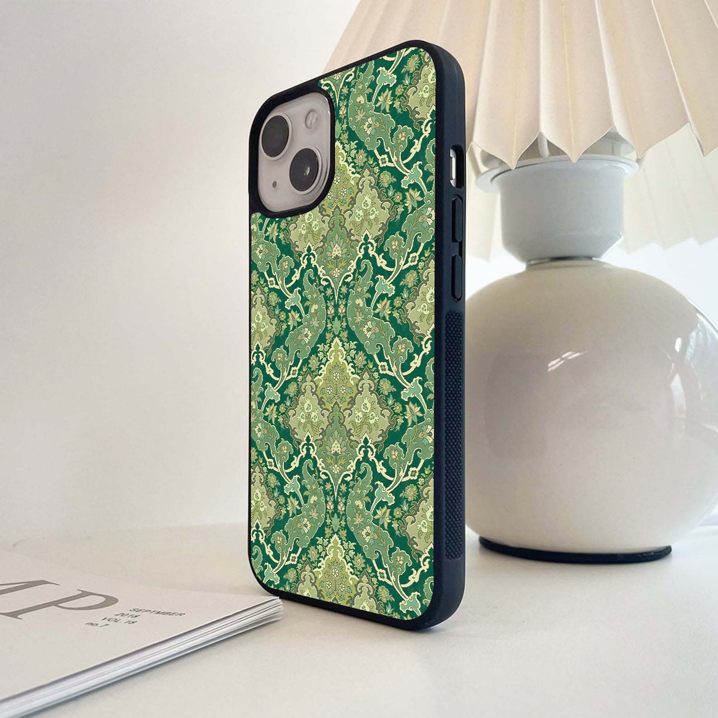 Green Damask Elegance Glass Case