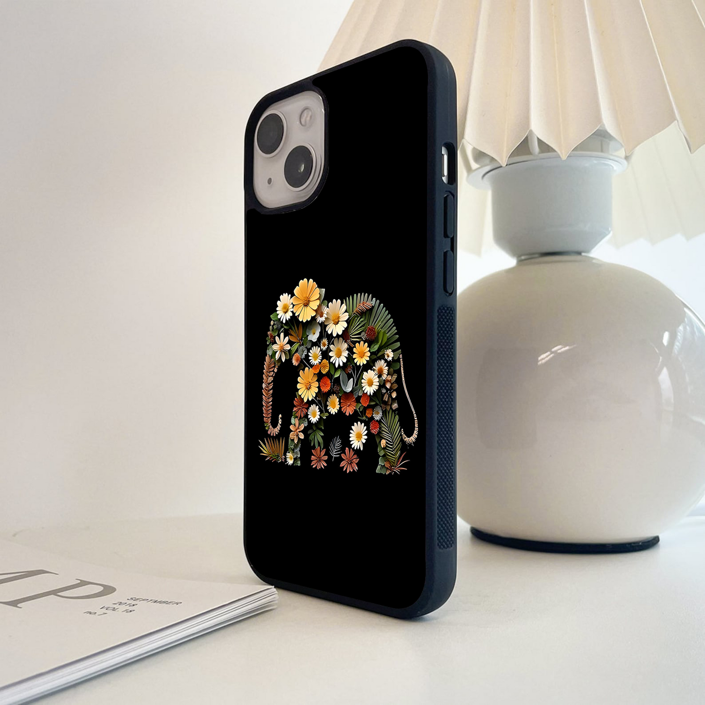 Floral Elephant Glass Case
